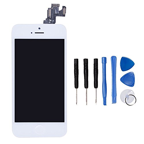 LL TRADER LCD for iPhone 5c White Display Touch Screen Digitizer Glass Lens Full Assembly Repair Replacement for iPhone 5c White (Includes Small Parts Like Camera, Sensor Flex, Shield Plate)