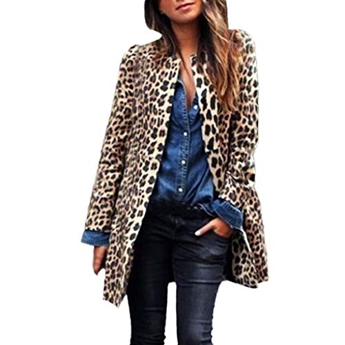 LUCKYCAT Leopardo de Las Mujeres Sexy Winter Warm New Wind Coat Cardigan Leopard Print Long Coat (Marrón, X-Large)