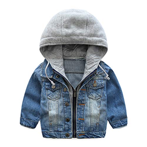 Niño Capucha Chaqueta Vaquera Abrigo Bebé Cazadora Vaquera Niñas Denim Jacket Manga Larga Mezclilla Jacke Trajes De Otoño Invierno Outwear (100cm)