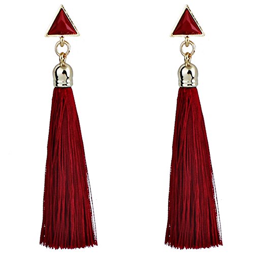 Pendientes Borla Flecos Bohemio, Holacha Pendientes Largos de Cuerda aretes colgantes étnica Boho para Mujeres (Rojo)