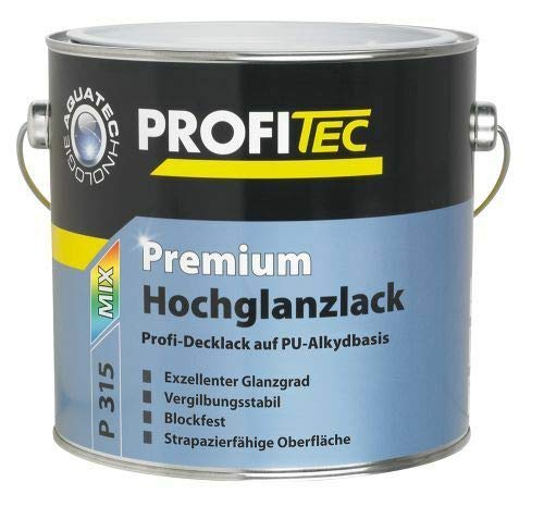 ProfiTec P 315 Premium - Barniz de acabado brillante (base de poliuretano, para interior y exterior, 2,5 L), color blanco