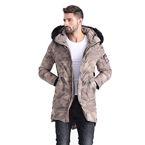 Qifengshop Abrigo largo de algodón de los hombres chaqueta de invierno abrigo de camuflaje capa gruesa joven nuevo abajo chaqueta de abrigo, engrosamiento de cuello de piel (Color : BLACK, Size : XL)