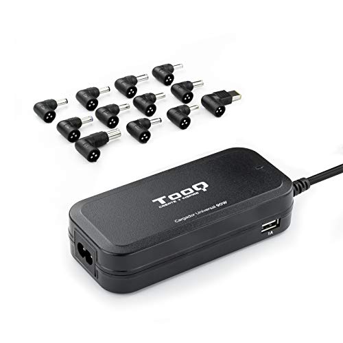 TooQ TQLC-90BS02AT - Cargador Universal automático de 90W para Ordenador portátil, Salida 2xUSB para Cargar Dispositivos, Incluye 12 Conectores Intercambiables DC, Multitensión, Negro TooQ TQLC-90BS02AT - Cargador Universal automático de 90W para Ordenador portátil, Salida 2xUSB para Cargar Dispositivos, Incluye 12 Conectores Intercambiables DC, Multitensión, Negro