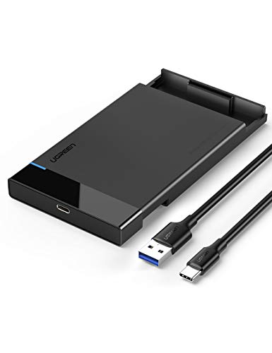 UGREEN Caja Disco Duro Externo 2.5", Carcasa Disco Duro 2.5" USB C con UASP, Caja Disco Duro de HDD SSD SATA I/II/III de 7mm 9.5mm de Altura para PS4 PS3 PC, 6 TB MAX, con Cable USB C a USB A 3.0