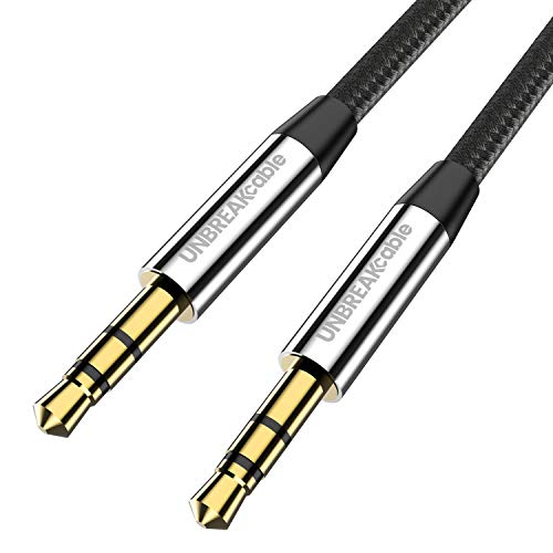 UNBREAKcable Cable Audio, Cable Jack 3,5mm Macho Macho, Cable de Aux Auxiliar para Estéreo del Coches, iPhone o iPad de Apple, Mp3, Mp4, Ordenadores y Más - Negro 2M