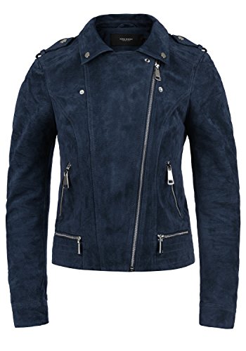 Vero Moda Leda Chaqueta De Cuero Cazadora de Piel para Mujer Piel Real con Cuello Biker, tamaño:L, Color:Navy Blazer