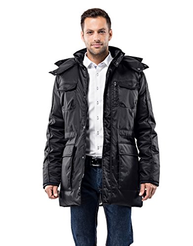 Vincenzo Boretti Chaquetón de Hombre para Invierno, Forrado Caliente y Suave, Incluso los Bolsillos y la Capucha Desmontable con Piel sintética, Elegantes Botones pespunteados Negro XL Vincenzo Boretti Chaquetón de Hombre para Invierno, Forrado Caliente y Suave, Incluso los Bolsillos y la Capucha Desmontable con Piel sintética, Elegantes Botones pespunteados Negro XL