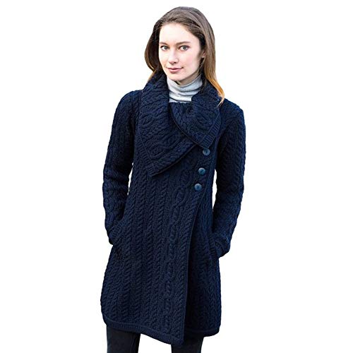 West End Knitwear Aran Crafts Abrigo de lana de merino con botones - Azul - S