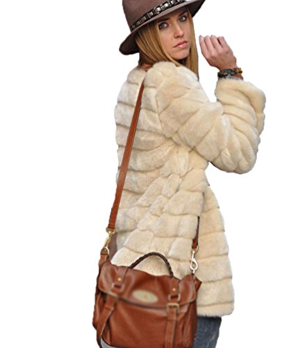 YiLianDa Chaqueta Corta de Piel Faux Abrigo con Manga Larga para Mujer de Invierno Beige M