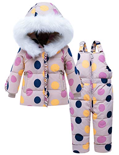 ZOEREA Traje de Nieve para Bebé Niña Puntos Colores Abrigo Chaqueta de Esquí con Capucha y Pantalón Niños Invierno Conjuntos de Ropa 2 Piezas