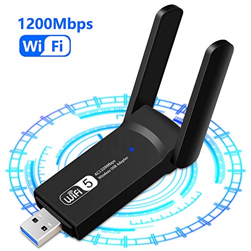 1200Mbps Adaptador WiFi USB, Receptor WiFi Dongle Inalámbrico con Doble Banda AC1200, Soporte de 5Ghz 867Mbps 2.4Ghz 300Mbps, USB 3.0 para PC/Desktop/Laptop Windows10 /8.1/8 /7 /XP,Mac 10.5-10.15