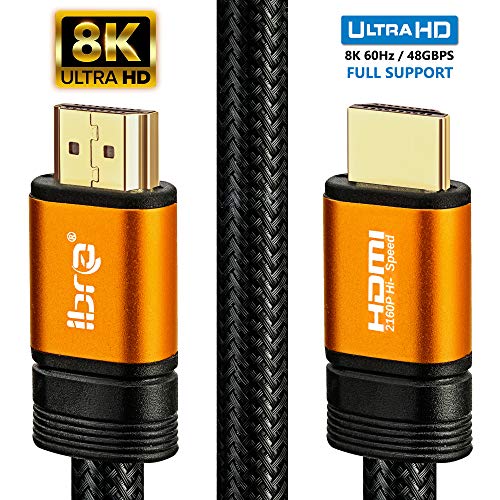 2.1 Cable HDMI IBRA de 8K Ultra Alta Velocidad 48Gbps Lead | Admite 8K@60HZ, 4K@120HZ,4320p,Compatible con Fire TV,Soporte 3D,Función Ethernet,8K UHD, 3D-Xbox Playstation PS3 PS4 PC,etc.- 2M Orange