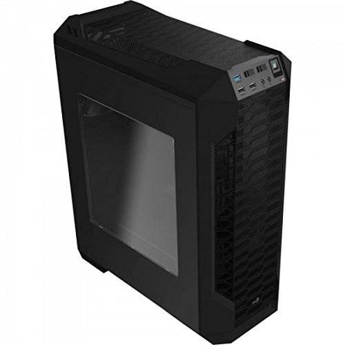 Aerocool LS5200B- Caja gaming para PC (ATX, Semitorre, incluye ventilador trasero 12 cm, 7 ranuras de expansión, hasta 6 ventiladores, ventana transparente, USB 2.0/3.0, Audio HD), color negro