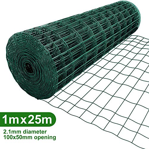 Amagabeli 1M X 25M Malla de Alambre Cuadrada Verde – RAL6005 Malla Tamaño 50 x 100 mm Rollo de Malla de Alambre Valla Jardín Alambrada HC04