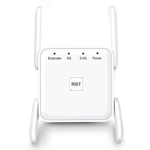 Amplificador Señal Wifi Amplificador Wifi – Repetidor WiFi AC 1200 Wifi Amplificador Doble Banda 5G y 2.4G WiFi Extender WiFi Booster con Puerto Gigabit Ethernet, 4 Antenas,Blanco