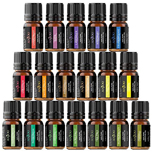 Anjou Aceites Aromaterapia 18, Aceites Esenciales Natural 100% (Lavanda, Naranja Dulce, Árbol de Té, Eucalipto, Hierba de Limón, Menta, Bergamota, Incienso, Limón y Extra) para Humidificador Anjou Aceites Aromaterapia 18, Aceites Esenciales Natural 100% (Lavanda, Naranja Dulce, Árbol de Té, Eucalipto, Hierba de Limón, Menta, Bergamota, Incienso, Limón y Extra) para Humidificador