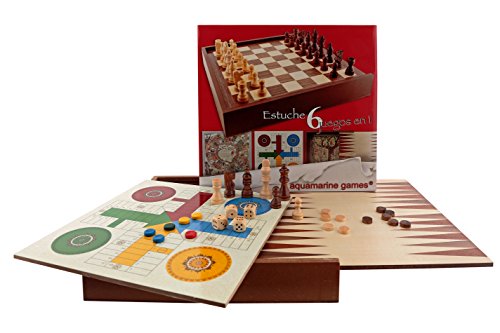 Aquamarine Games - 6 Juegos clásicos: ajedrez, Damas, Backgammon, oca, parchís, Escalera (CP030)