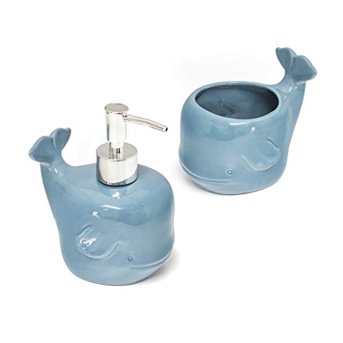 Balvi Set baño Deep Sea En Forma de Ballena Conjunto de 2 Piezas, dispensador de jabón y Recipiente Cerámica Balvi Set baño Deep Sea En Forma de Ballena Conjunto de 2 Piezas, dispensador de jabón y Recipiente Cerámica
