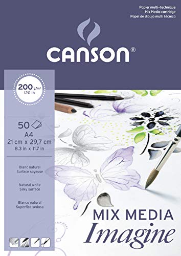 Canson Imagine, Bloc Papel de Dibujo, A4-21 x 29.7 cm, Blanco