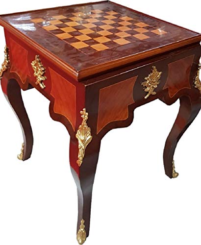 Casa Padrino Mesa de Ajedrez de Madera Maciza Art Deco Marrón/Marrón Oscuro/Beige/Latón 60 x 60 x H. 71 cm - Mesa de Juego Hecha a Mano - Mesa Auxiliar - Muebles Barrocos de Estilo Antiguo