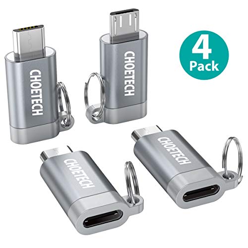 CHOETECH USB C(Hembra) a Micro USB (Macho) Adaptador(4-Pack), Connector USB Tipo C a Micro USB Soporte Carga & Sync para Samsung Galaxy S7/S7 Edge, LG G4, Nexus 5/6 y Otro Dispositivo Micro USB-Gris