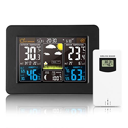Estación meteorológica inalámbrica Reloj digital colorido del pronóstico del tiempo con sensor exterior Termómetro exterior Temperatura Humedad Barómetro Alarma Fase lunar Pantalla Reloj meteorológico Estación meteorológica inalámbrica Reloj digital colorido del pronóstico del tiempo con sensor exterior Termómetro exterior Temperatura Humedad Barómetro Alarma Fase lunar Pantalla Reloj meteorológico