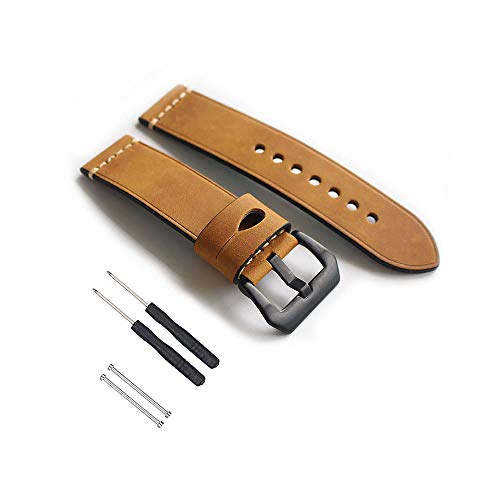Feicuan Genuine Leather Watch Band for Garmin Fenix 5 22mm Men Vintage Leather Strap Adjustable Replacement Wristband for Fenix 5 Forerunner 935 Approach S60 (Brown)