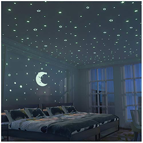 FRETOD Brillante Estrellas y Luna Pegatina de Pared para Dormitorio de Niños - 300 Más Brillante Estrellas - Luminosos Fluorescentes y Brillantes en la Oscuridad