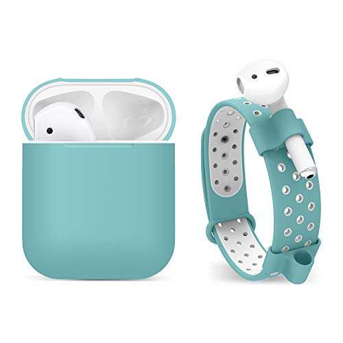 FRTMA Compatible with AirPods Silicone Case, Adjustable Anti-Lost Watch Band & Holder Compatible AirPods Headphone (Ice Sea Blue)