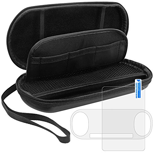 Funda Protectora para Sony PlayStation Vita 2000, AFUNTA 2 piezas de Vidrio Templado para Pantalla Frontal y Película de PET para la Parte Posterior, 1 Funda de Transporte EVA