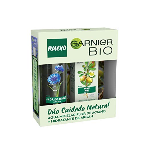 Garnier Bio - Cofre Rutina: Crema Hidratante Nutritiva con Aceite de Argán y Ácido Hialurónico (50 ml) y Agua Micelar con Agua de Flor de Aciano (400 ml)