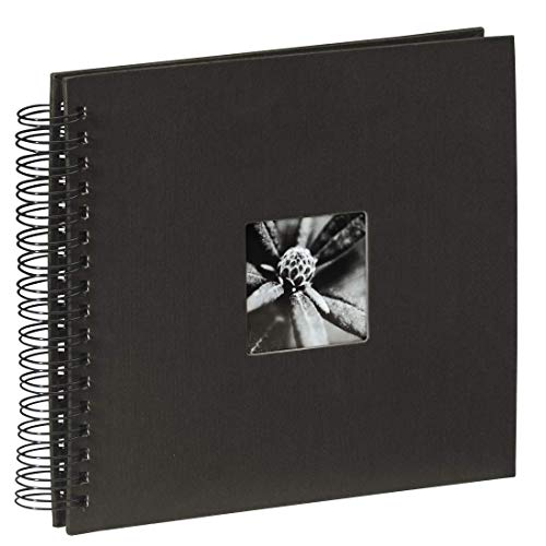 Hama Fine Art - Álbum de fotos, 50 páginas negras (25 hojas), álbum con espiral, 28 x 24 cm, con compartimento para insertar foto, negro