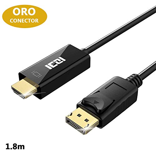 ICZI Cable DisplayPort a HDMI 1.8m, Cable Adaptador DP a HDMI 1080P con Conector Chapado en Oro, Macho a Macho para PC Ordenador, Pantalla TV