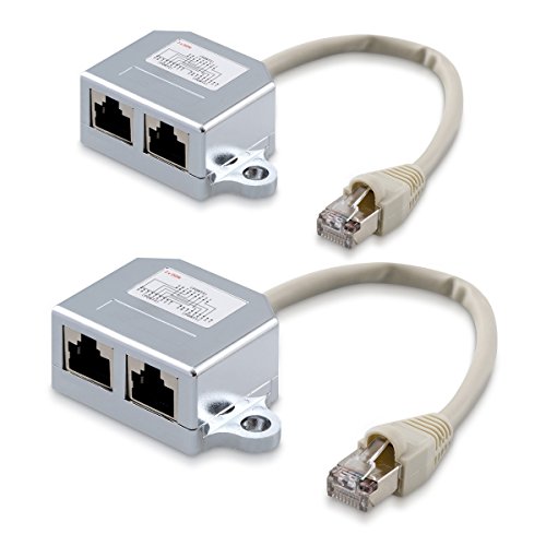 kwmobile Set 2en1 Cable Divisor de Red - Adaptador Doppler de conexión ISDN - Cable de Red y Adaptador T - RJ45 Macho a 2X Puerto RJ 45 Hembra ISDN