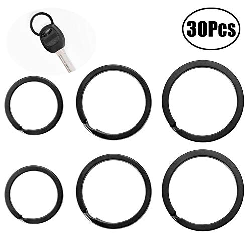 LEBQ Anillas de Llave Planas Anillos de Llavero de Meta Anillas Separable Anillos Planos O para Accesorios de Llaves de Hogar y Coche, 3 Tamaños, Negro, 30 Piezas