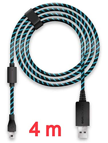 Lioncast Cable de carga para Controladores Xbox One y PS4 con forro de tela y organizador de correa para cable, MicroUSB 2.0; 1 x 4 metros - Azul y Negro Lioncast Cable de carga para Controladores Xbox One y PS4 con forro de tela y organizador de correa para cable, MicroUSB 2.0; 1 x 4 metros - Azul y Negro