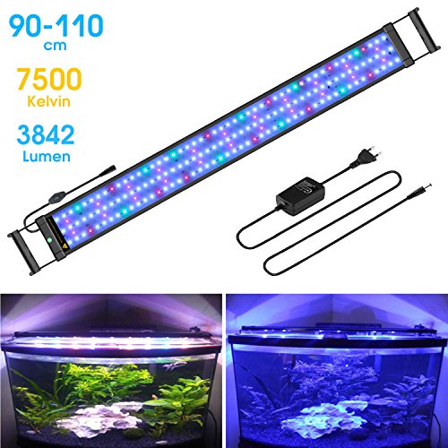 Main Luz LED, iluminación Acuario Acuario Blanco Azul Rojo Verde luz 7,5 W/16 W/22 W/31 W con ajustable Soporte para 30 cm de 50 cm/50 cm de 70 cm/70 cm de 90 cm/90 cm de 110 cm Acuario, color negro