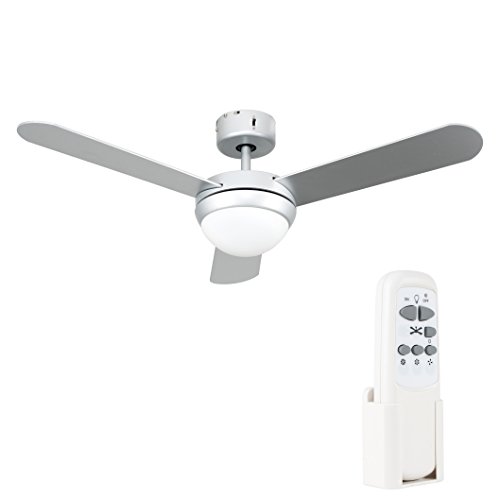 MiniSun - Moderno Ventilador de Techo con Luz LED - Silencioso con Mando a Distancia - 3 Aspas en Gris Plateado - 106cm Diámetro/ 3 Velocidades - Motor DC