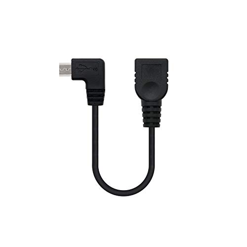 NanoCable 10.01.3600 - Cable USB 2.0 OTG acodado (On-The-GO), Tipo Micro B/M-A/H, Macho-Hembra, Negro, 15cm