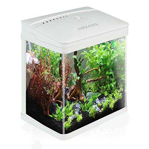Nobleza - Acuario de Cristal con Cubierta y Luces LED. Sistema de Filtro de 14 litros. Color Blanco Nobleza - Acuario de Cristal con Cubierta y Luces LED. Sistema de Filtro de 14 litros. Color Blanco