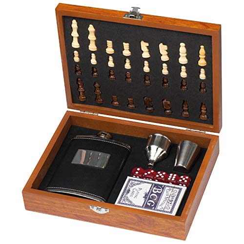 noTrash2003 – Petaca Juego y juegos Juego de póquer parte y dados en cofre de madera con ajedrez – El Perfecto Hombres Set