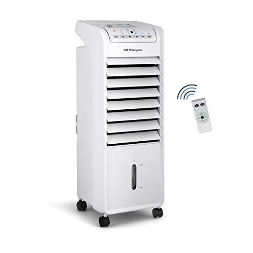 Orbegozo AIR 46 - Climatizador portátil evaporativo 3 en 1: ventilador, climatizador y humidificador, 3 velocidades, temporizador de hasta 7 horas, mando a distancia, silencioso, 55W de potencia