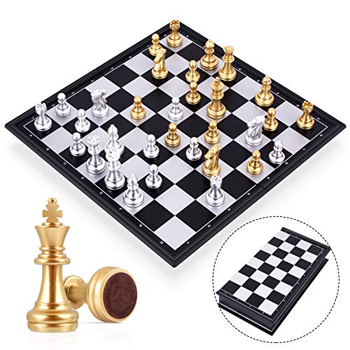 Peradix ajedrez magnetico Plegable,Juegos de Mesa Tablero de Ajedrez con Caja Set Ajedrez Ajedrez de Oro y Plata Juego De Tablero Juguetes Regalo para niños y Adultos (25cm*25cm)