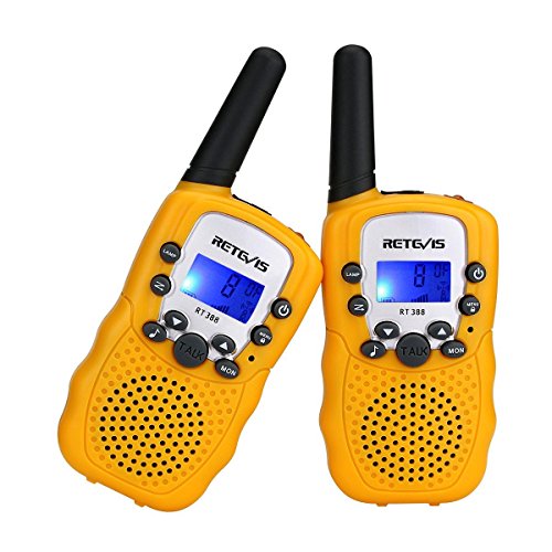 Retevis RT388 Walkie Talkie Niños PMR446 8 Canales LCD Pantalla Linterna Incorporado VOX 10 Tonos de Llamada Walkie Talkie Niñas Juguete Regalo para Niños (Amarillo, 1 Par)