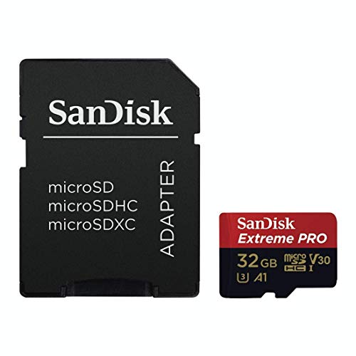 SanDisk Extreme Pro - Tarjeta de Memoria de 32 GB microSDHC UHS-I + Adaptador SD, Velocidad de Lectura hasta 100 MB/s, Clase 10, U3, V30 y A1