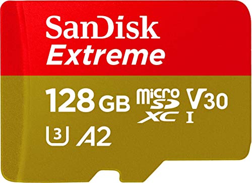 SanDisk Extreme - Tarjeta de memoria microSDXC de 128 GB con adaptador SD, A2, hasta 160 MB/s, Class 10, U3 y V30 SanDisk Extreme - Tarjeta de memoria microSDXC de 128 GB con adaptador SD, A2, hasta 160 MB/s, Class 10, U3 y V30