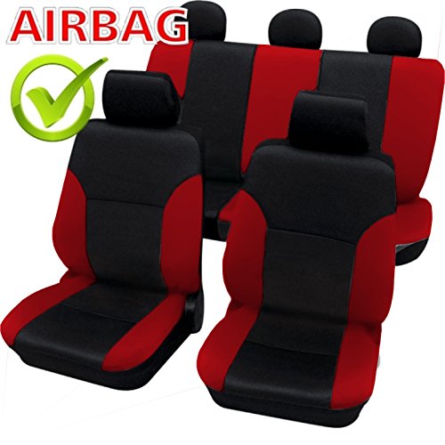 SB103 - Juego de fundas para asientos de vehículos con o sin airbag lateral, color negro y rojo