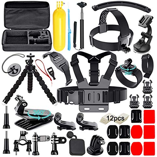 Soft Digits de Accesorios para GoPro Hero 6 Hero7 Hero 2018 para Xiaomi Yi para AKASO, Para la Mayoría de las Cámaras Deportivas 50-en-1 Kit de Accesorios con Estuche (Negro)