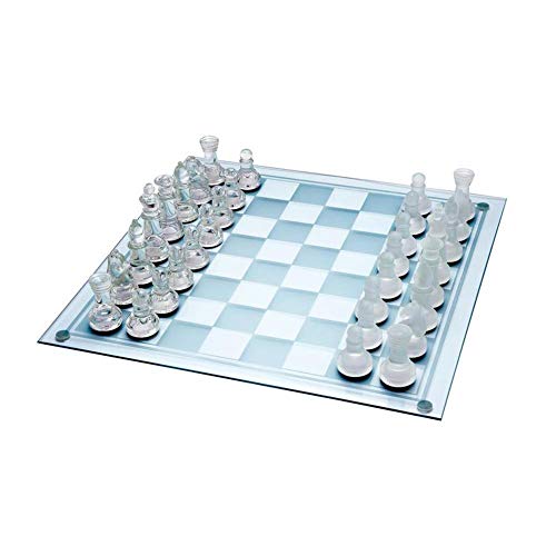 SUNSETGLOW Juego de Piezas de ajedrez de Cristal sólido y Tablero de ajedrez con Espejo de Cristal Juego de ajedrez de Vidrio Fino, 13.8 x 13.8 Pulgadas para Regalo de Adultos jóvenes