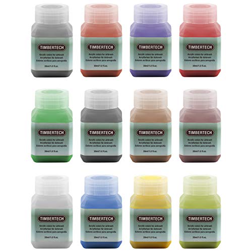 Timbertech - Pintura acrílica con aerógrafo (12 botes de 30 ml), multicolor Timbertech - Pintura acrílica con aerógrafo (12 botes de 30 ml), multicolor